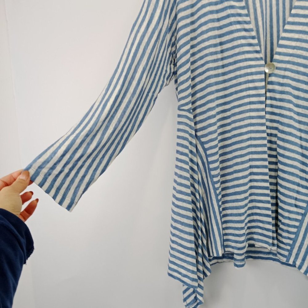 Soft Surroundings Linen Cardigan Blue Stripe V Neck Women Plus‎ Sz 1X NEW! - Picture 4 of 10